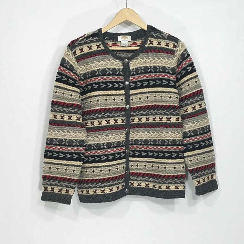 Talbots Hand Knit Wool Button Front Cardigan Sz M - image 1